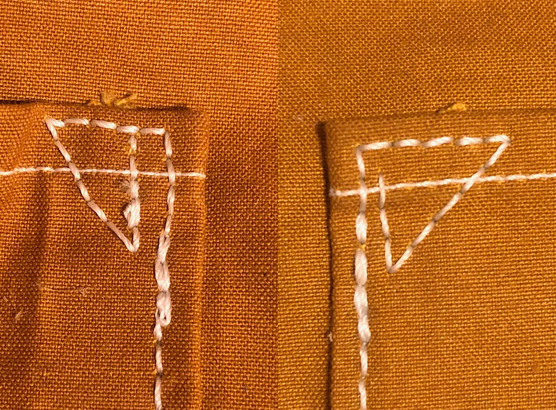 Machine vs hand-sewn pocket corners